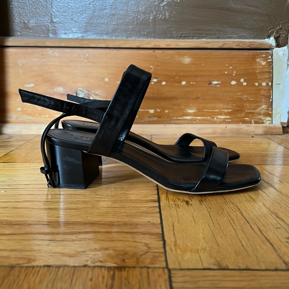Everlane black leather heeled sandals